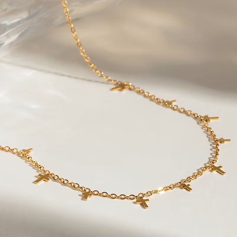 Nooxian Dainty Cross Tassel Necklace
