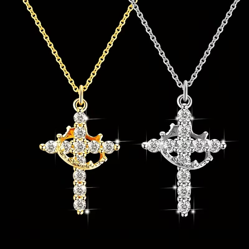 Regal Spin Cross Crown Necklace